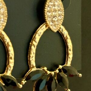 Saks Fifth Avenue Marquis Black & Round Crystal Dangle Elegant Gold Earrings